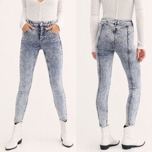 Free People Acid Wash Riley Seamed Skinny Retro Y2K High Rise 29 Denim Jeans NWT
